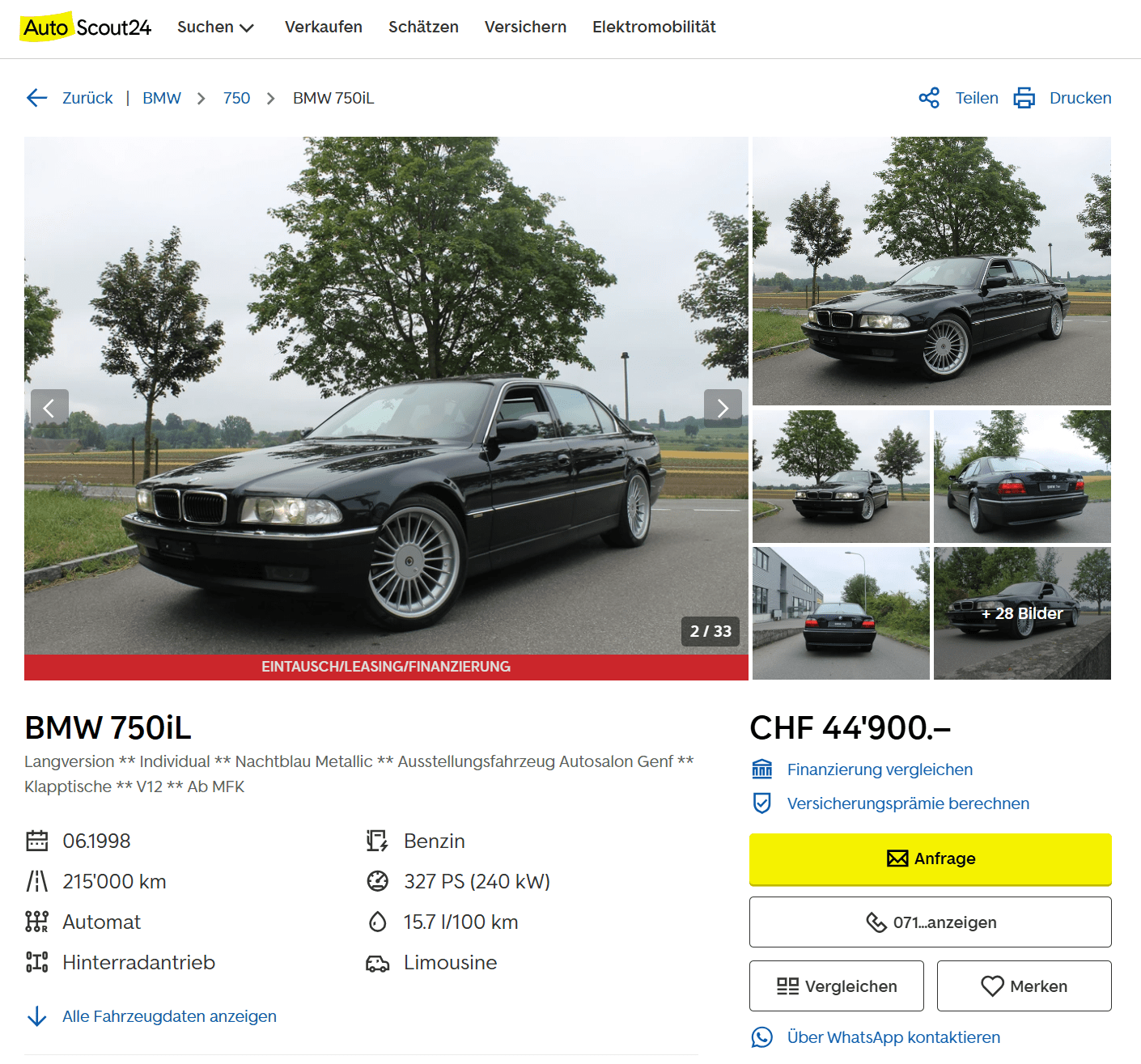 BMW 750iL ** Langversion ** Individual ** Nachtblau Metallic ** Ausstellungsfahrzeug Autosalon Genf **